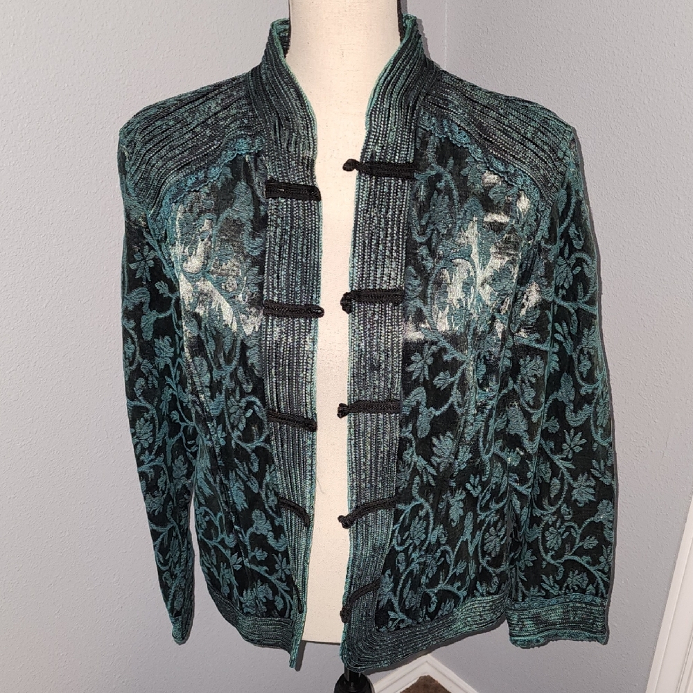 Coldwater Creek Black and Teal Knit Jacket